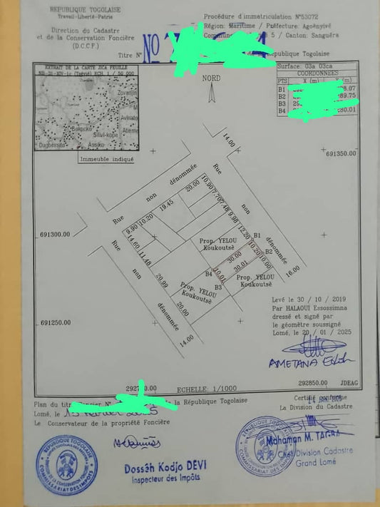 Terrain de 300 m² en vente à Legbassito – 13 millions FCFA