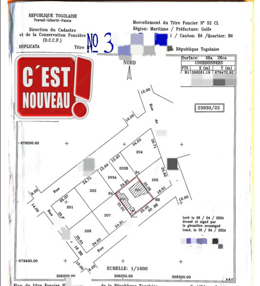 Terrain d'un lot en vente à Bê Avéto, Lomé – 70 millions FCFA