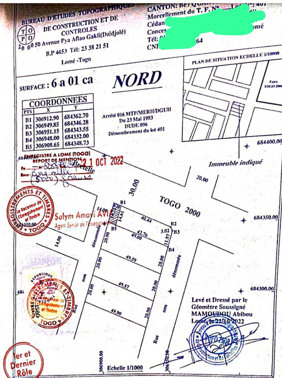 Terrain 1 lot en vente en angle de rue à Togo 2000 – 90 millions FCFA