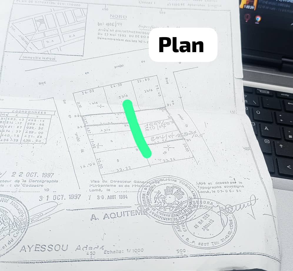 Terrain de 2 lots à vendre à Adakpamé Kagnikopé – 55 millions FCFA