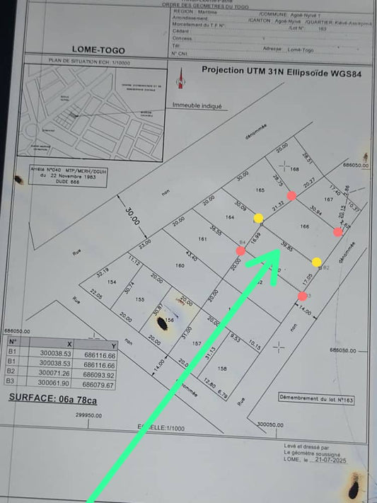 Terrain de 678 m² en vente à Agbalepedo – 65 millions FCFA
