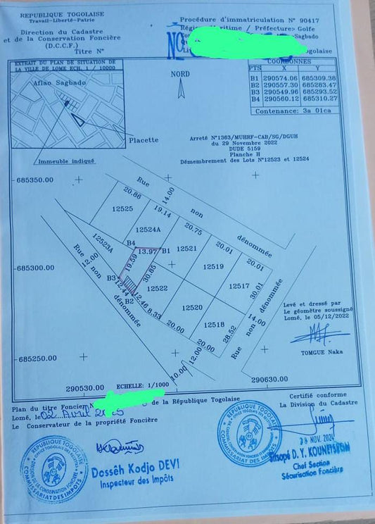 Terrain de 301 m² en vente à Ségbé Akato – 17 millions FCFA