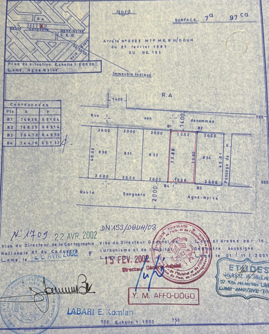 Terrain de 1 lot et ¼ en vente à Agoè Kossigan – 65 millions FCFA