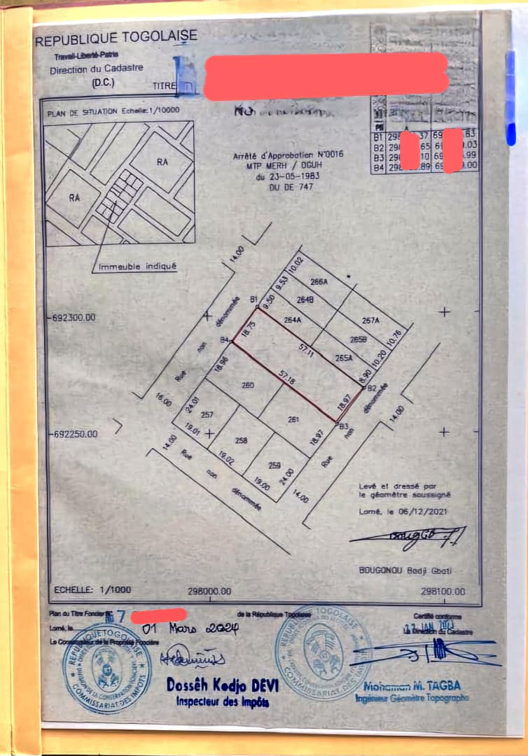 Terrain clôturé de 1085 m² en vente à Sogbossito – 40 000 000 FCFA