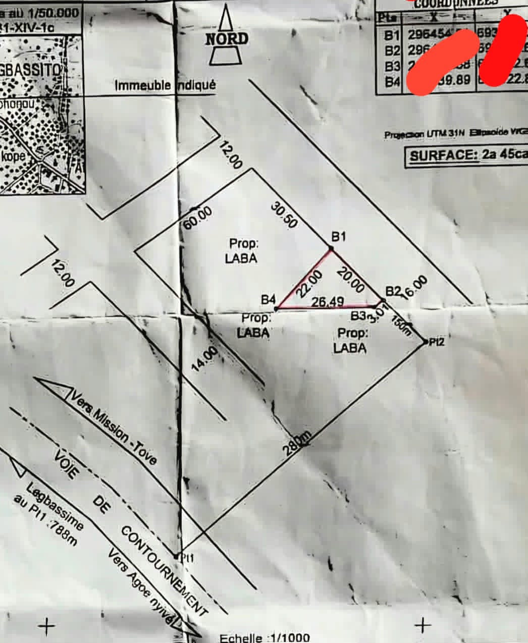 Terrain de 245 m² en vente à Legbassito – 10 millions FCFA