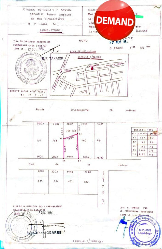 Maison sur 1 lot à vendre à Adakpamé – 43 millions FCFA