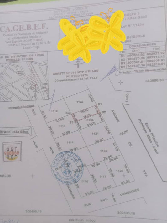 Terrain de 298 m² en vente à Djidjolé Gakli – 40 millions FCFA