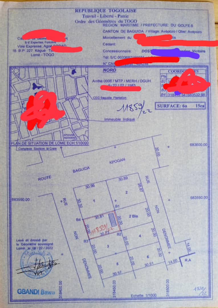 Terrain 1 lot en vente à Agodeka – 40 millions FCFA