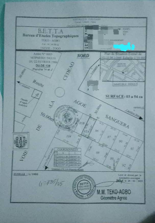 Terrain à vendre à Agoè Assiyeye – 60 Millions FCFA