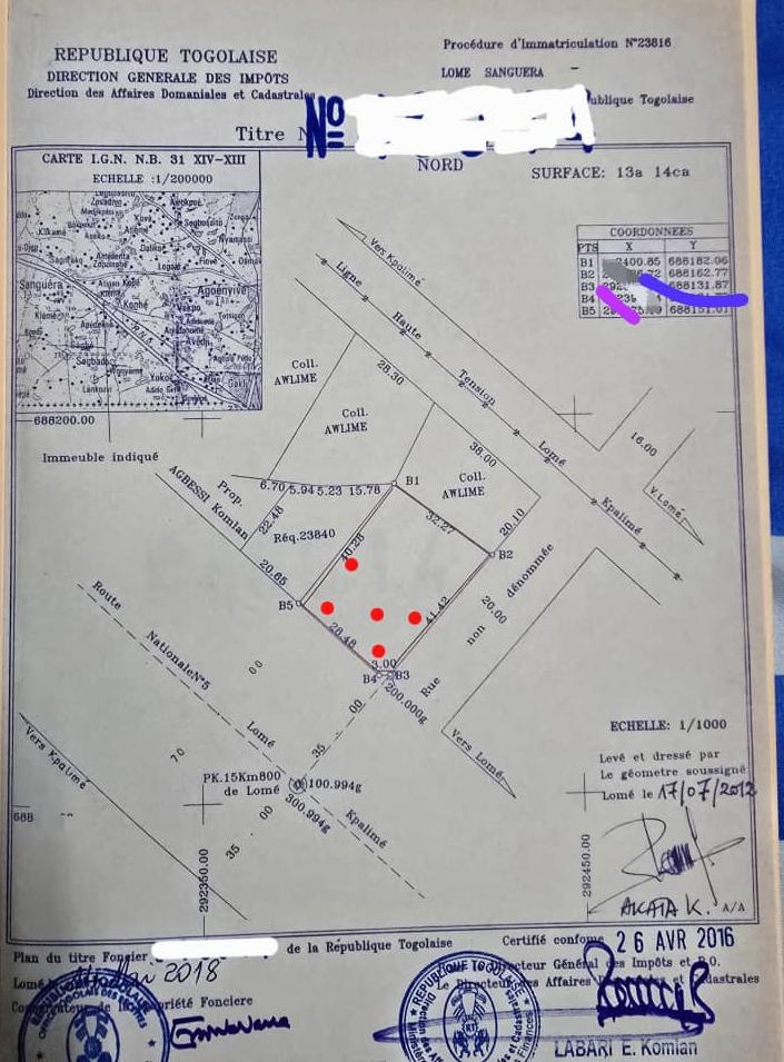 Terrain de 600 m² en vente en bordure de goudron à Zanguéra – 110 millions FCFA