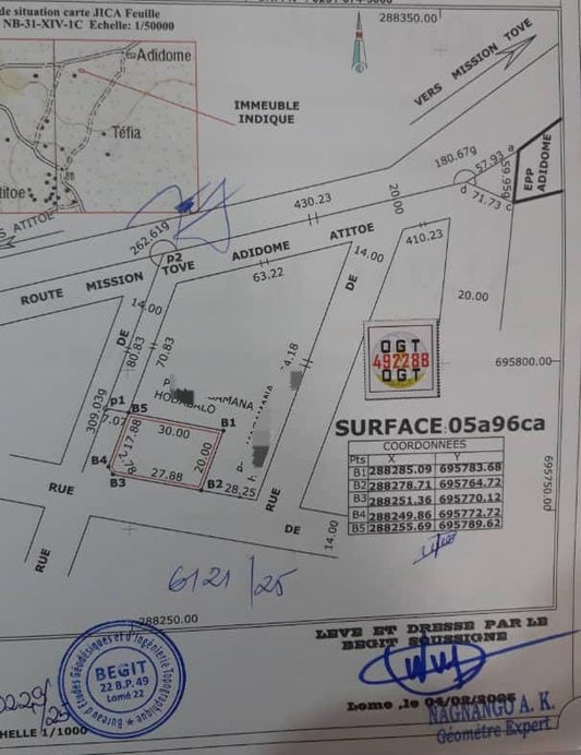 Terrain 1 lot en angle de rue à vendre à Kpala-Adidome – 8 millions FCFA
