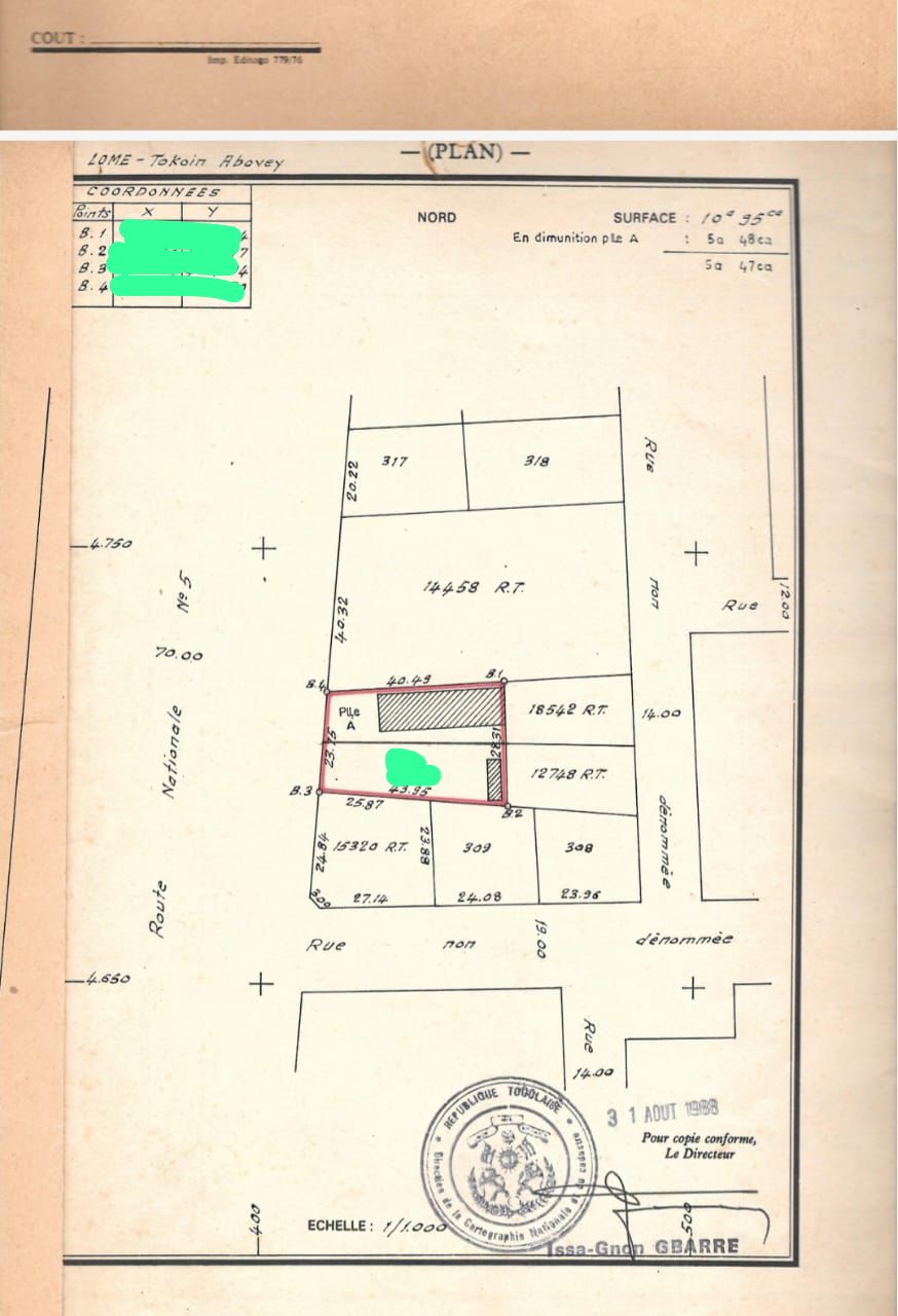 Terrain de 548 m² en vente à Tokoin Cassanblaca en bordure de goudron – 120 millions FCFA
