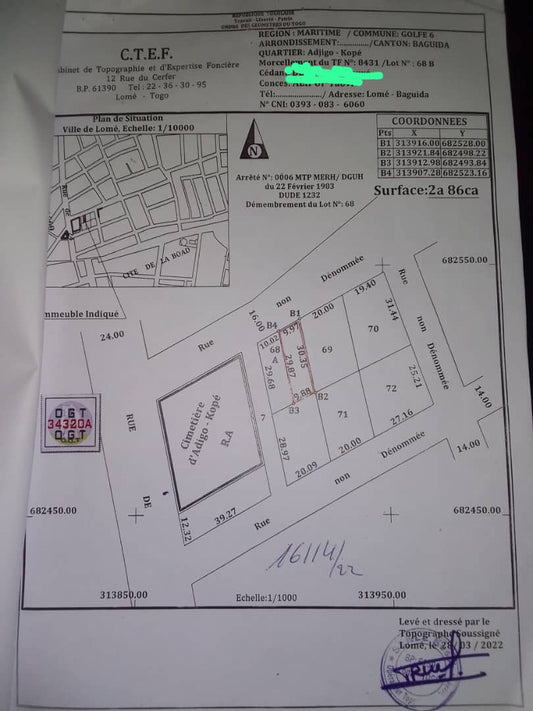 DEMI-LOT À VENDRE À BAGUIDA – DERRIÈRE CITÉ BOAD (ADJIGOKOPÉ) – 14 MILLIONS À DÉBATTRE – CLÔTURÉ