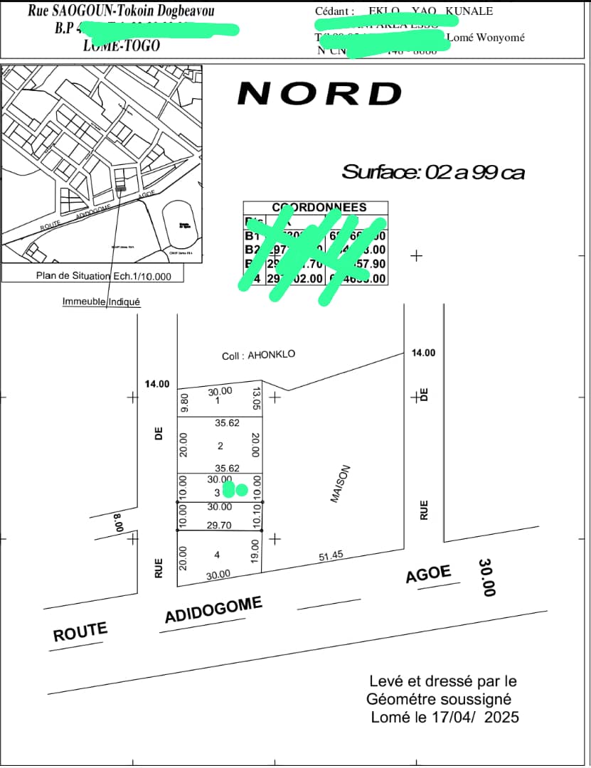 Terrain 1/2 lot à vendre à Adidogomé – 35.000.000 FCFA