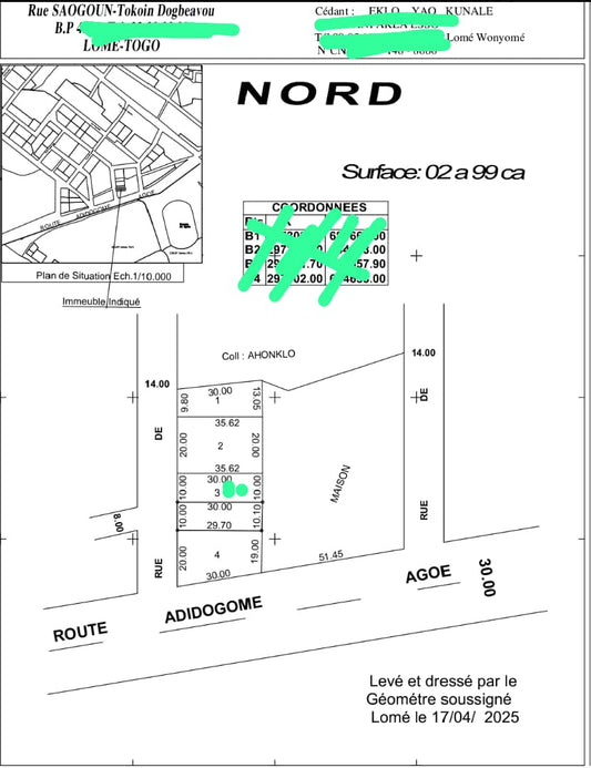 Terrain 1/2 lot à vendre à Adidogomé – 35.000.000 FCFA