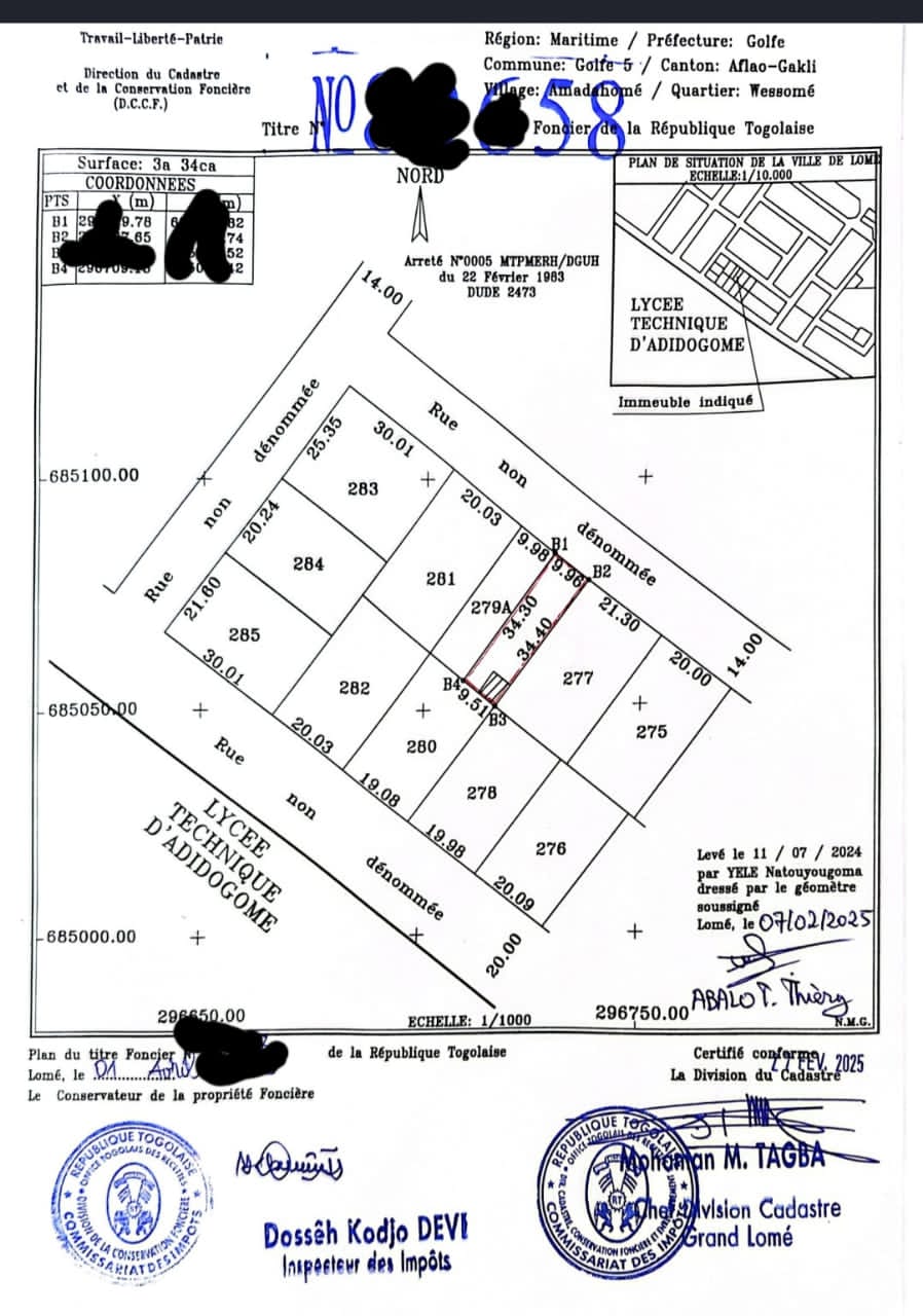 Terrain à vendre à Adidogomé – 20 Millions FCFA