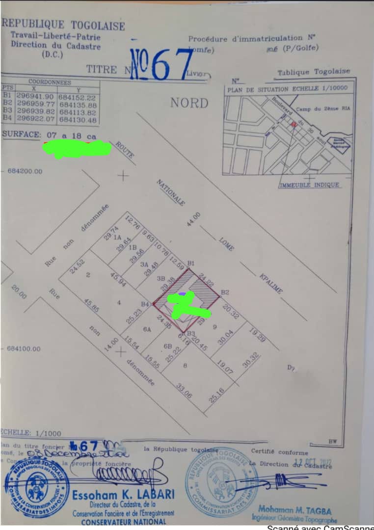 Terrain à vendre à Adidogomé – 400 Millions FCFA
