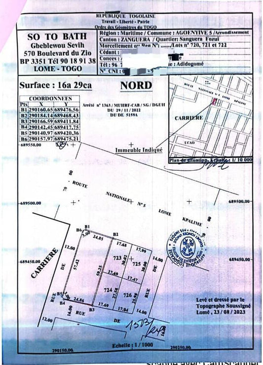 Terrain de 1629 m² en vente en angle de rue au bord du goudron à Zanguera – 50 millions FCFA le lot
