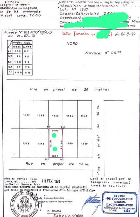 Terrain de 800 m² en vente à Agbalépédo – 80 millions FCFA