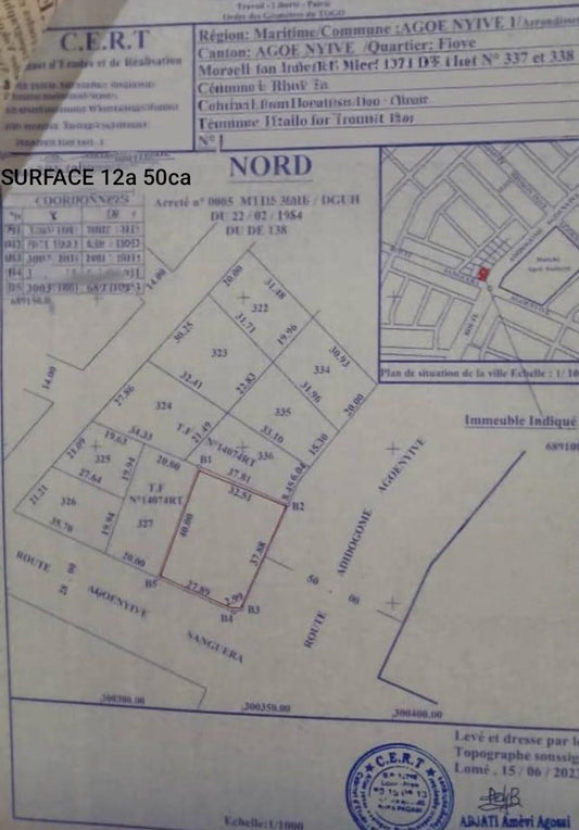 Terrain de 2 lots en vente en angle de rue à Agoè Assiyéyé – 160 millions FCFA