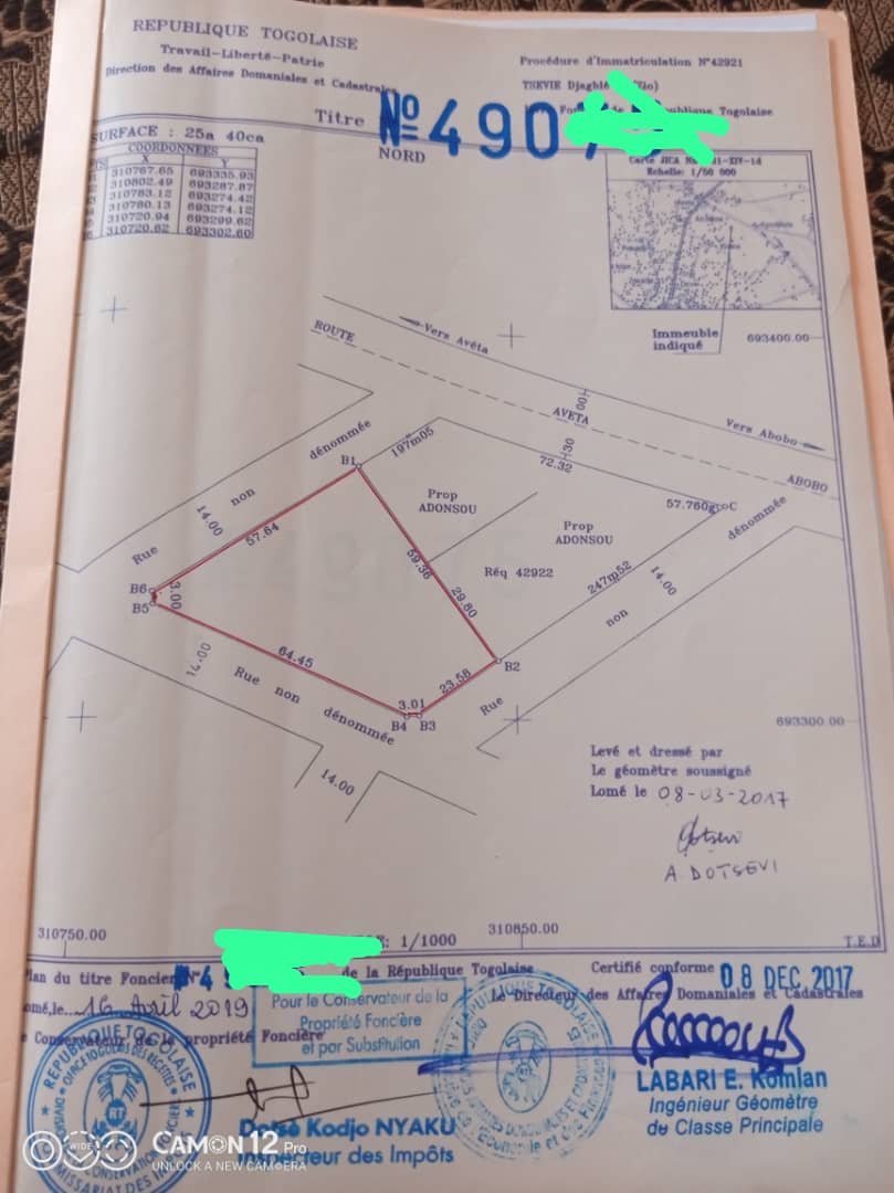 Terrain en vente à Djagblé Kleme – 35 millions FCFA le lot