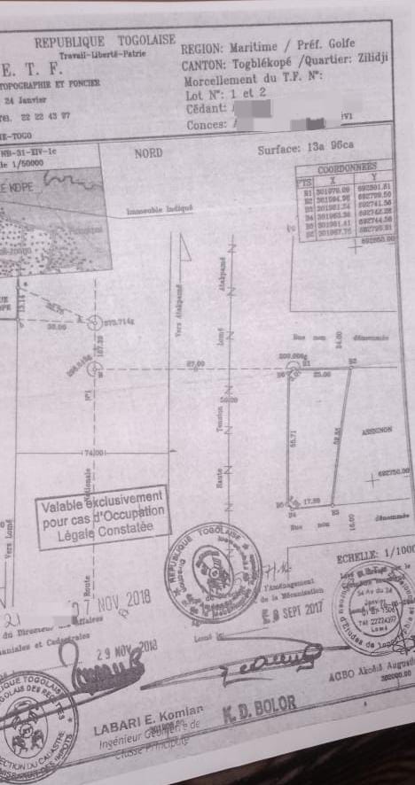 Terrain de 1396 m² en vente à Agoè Zongo – 32 millions FCFA le lot
