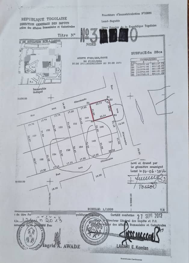 Terrain 1 lot en vente à Baguida centre – 35 millions FCFA