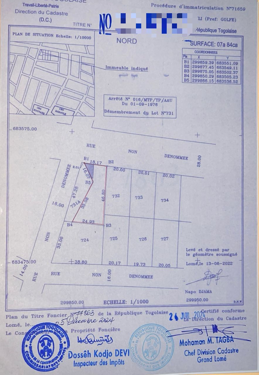 Terrain à vendre à Hedzranawoé – 50 Millions FCFA