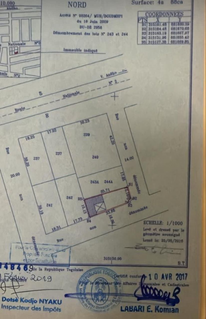Terrain de 458 m² en vente à Baguida côté plage – 60 millions FCFA