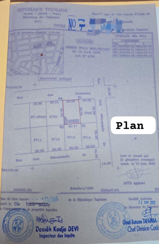 Terrain en vente à Hédzranawoé – 50 millions FCFA