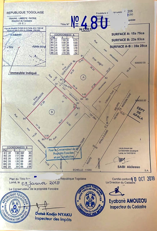 Terrain de 6,5 lots en vente à Kpala Djigbé – 12 millions FCFA le lot