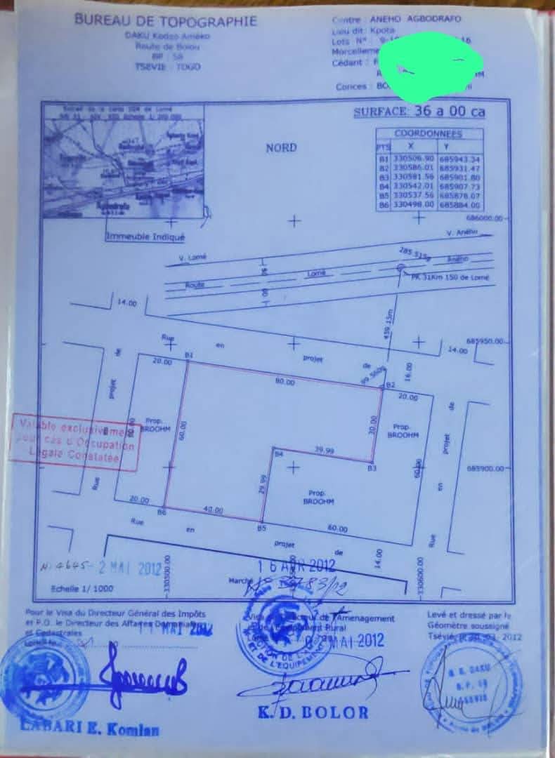 Terrain de 4 lots en vente en bordure de goudron à Agbodrafo côté plage – 17 millions FCFA le lot