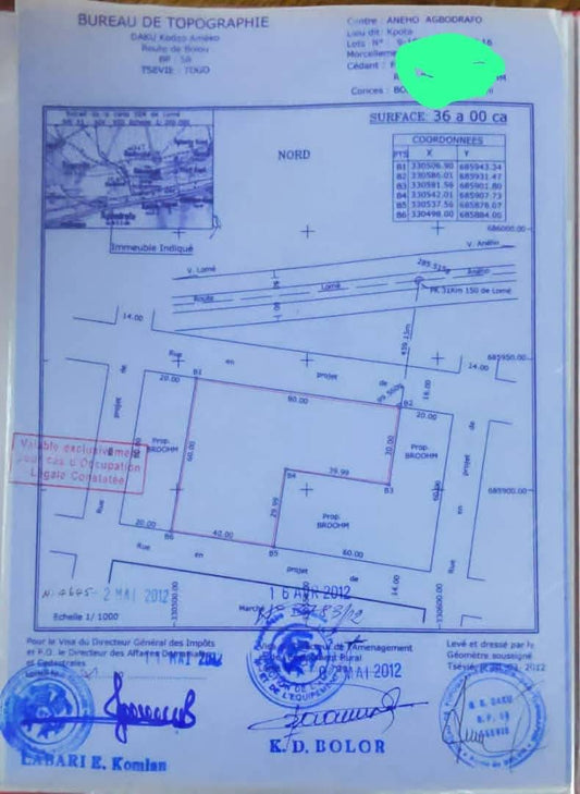 Terrain de 4 lots en vente en bordure de goudron à Agbodrafo côté plage – 17 millions FCFA le lot