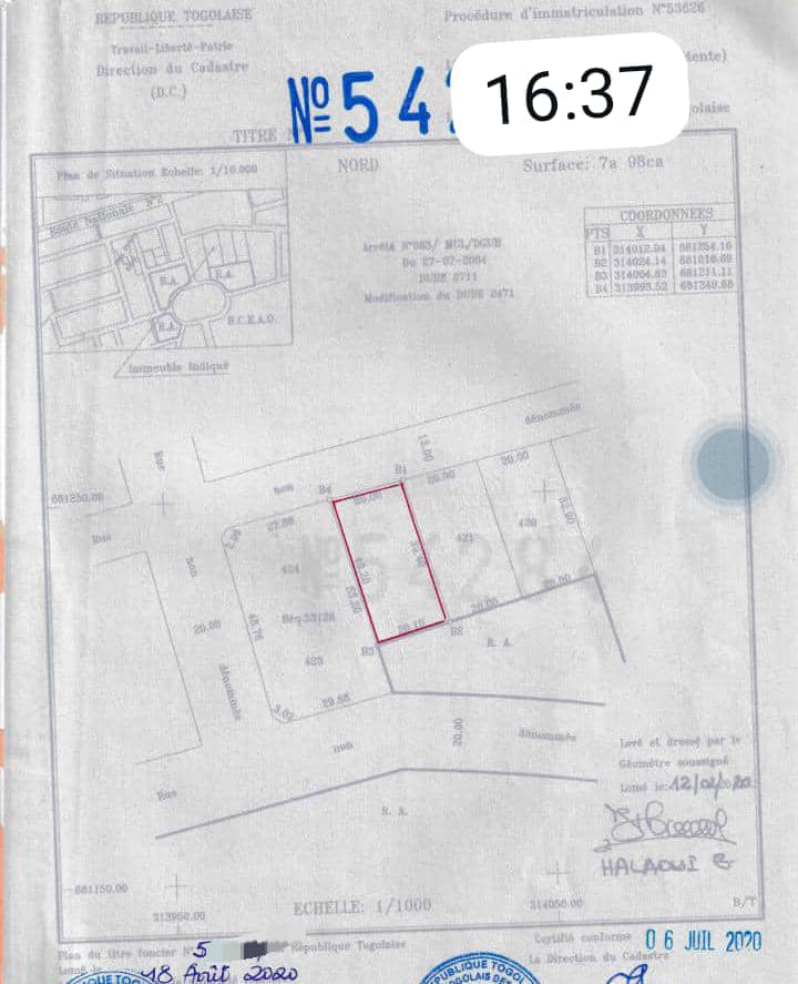 Terrain de 4 lots en vente à Baguida – 40 millions FCFA le lot