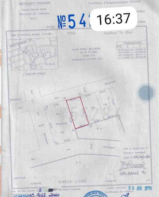 Terrain de 4 lots en vente à Baguida – 40 millions FCFA le lot