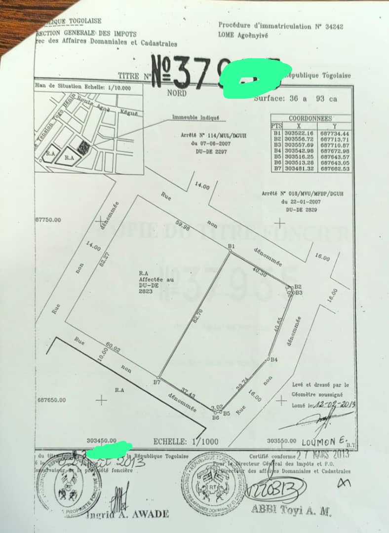 Terrain de 6 lots en vente à Agoè Koffi Panou – 360 millions FCFA