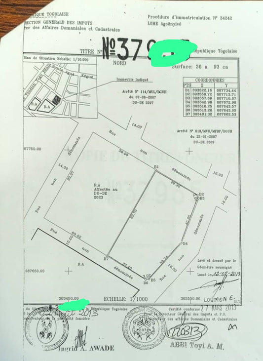 Terrain de 6 lots en vente à Agoè Koffi Panou – 360 millions FCFA