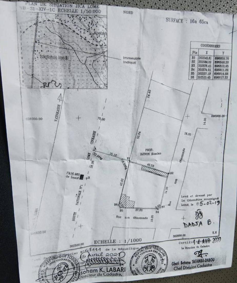Terrain de 1665 m² en vente à Adetikopé – 90 millions FCFA