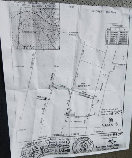 Terrain de 1665 m² en vente à Adetikopé – 90 millions FCFA