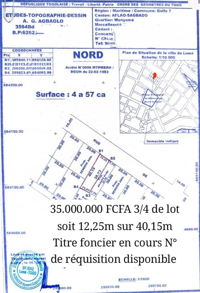 Terrain de 457 m² en vente à Attikoumé derrière FUCEC – 35 millions FCFA