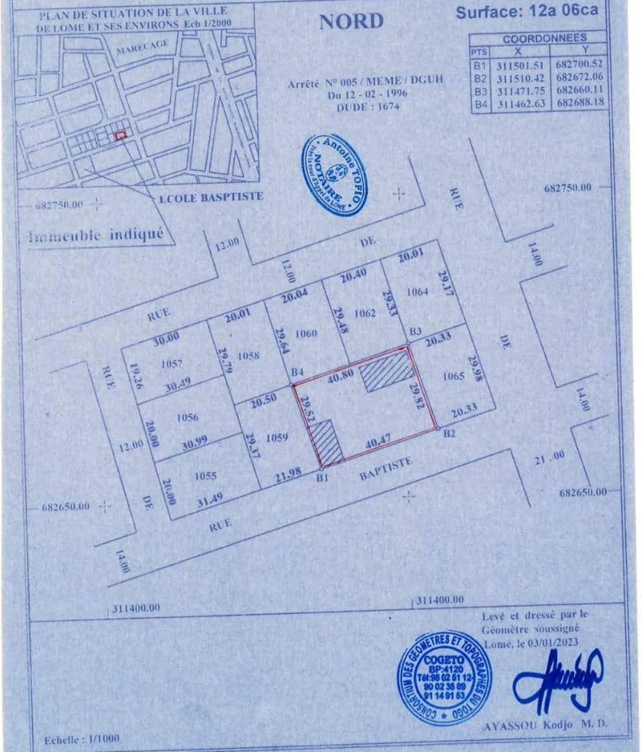 Terrain de 2 lots en vente à Adakpamé Abocopé – 60 millions FCFA