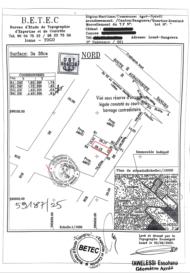 Terrain de 150 m² en vente à Légbassito Daliko près de l'EPP DALIKO – 6.500.000 FCFA