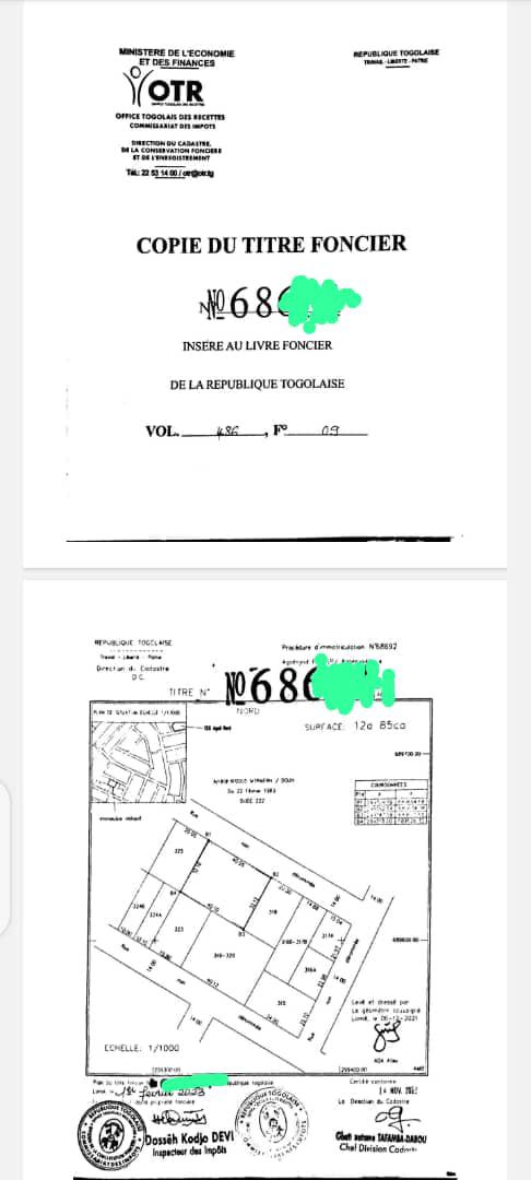 Terrain de 2 lots à vendre à Agoè Fiovi – 70 millions FCFA