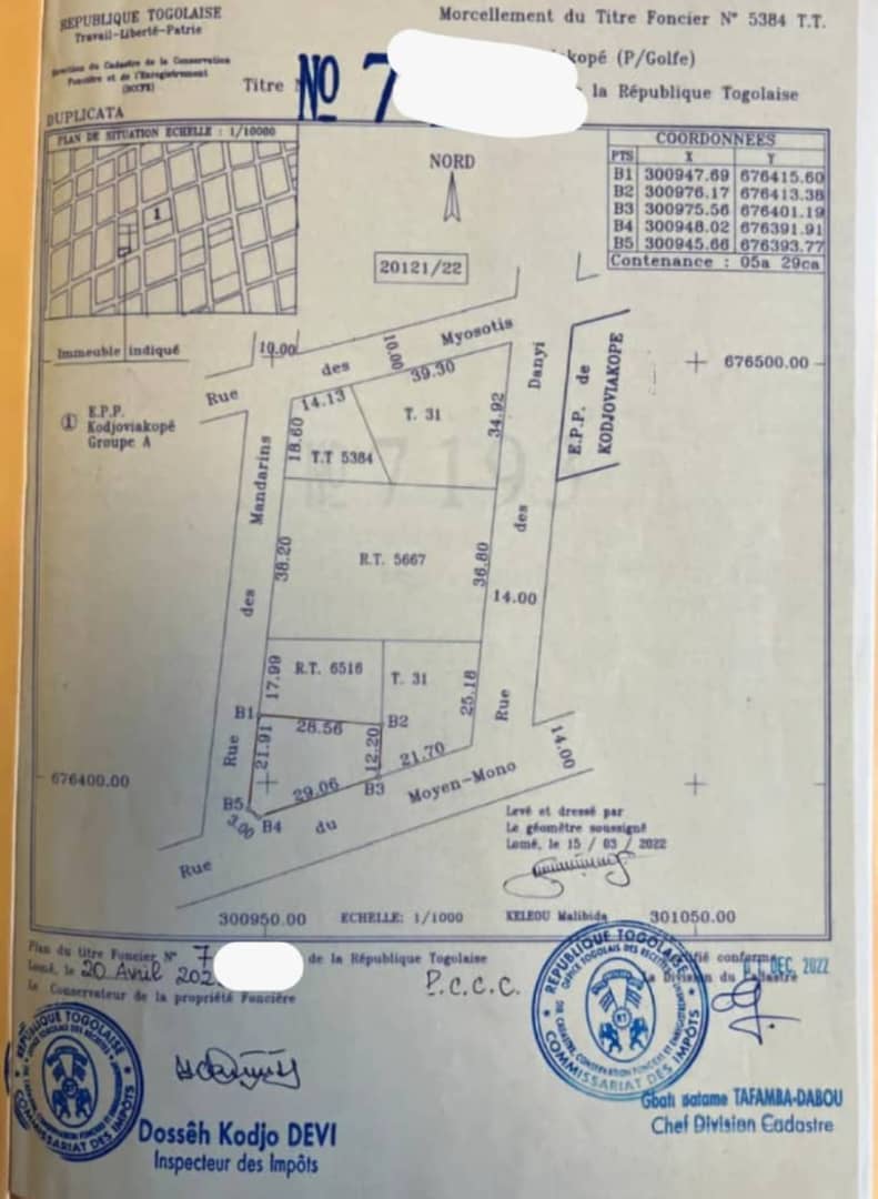 Terrain de 529 m² en vente à Kodjoviakopé – 60 millions FCFA