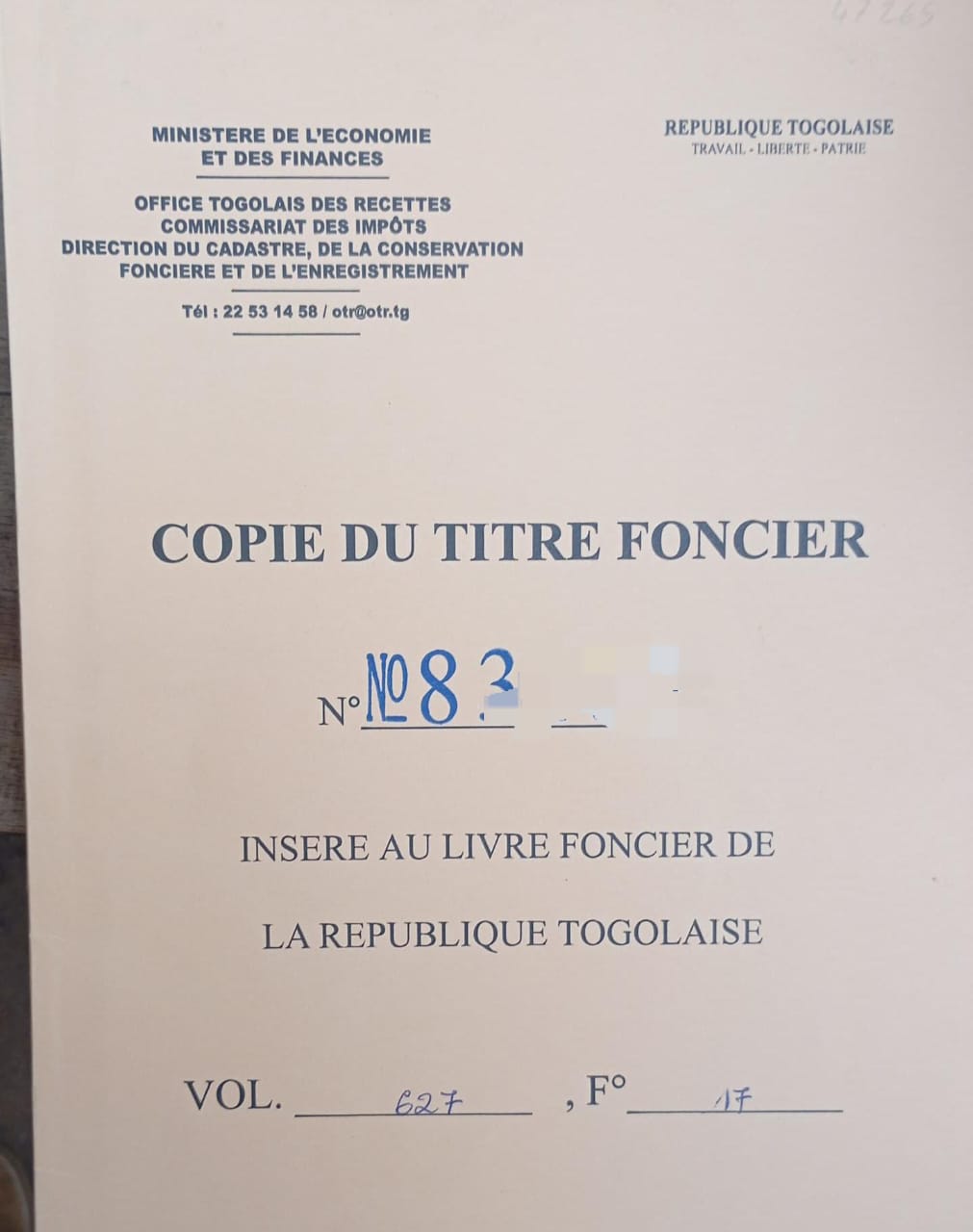 Terrain en vente à Adidogomé Atilamonou – 26 millions FCFA