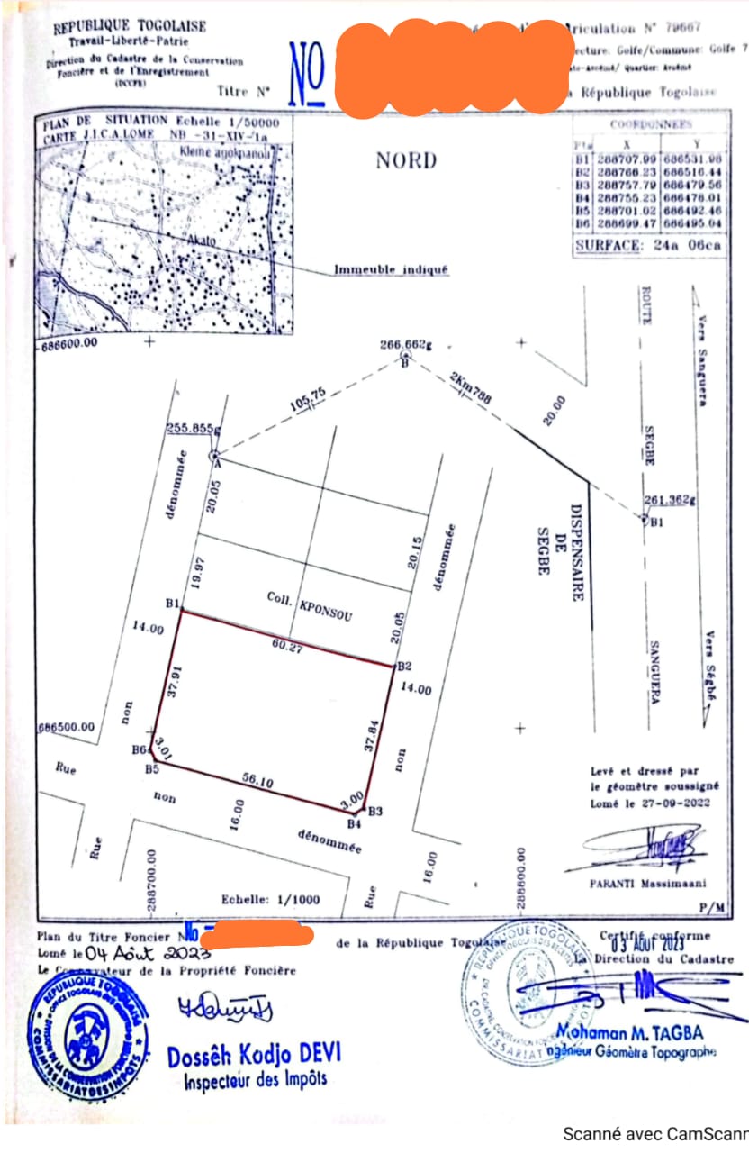 Terrain de 4 lots en vente à SEGBÉ – 80 millions FCFA