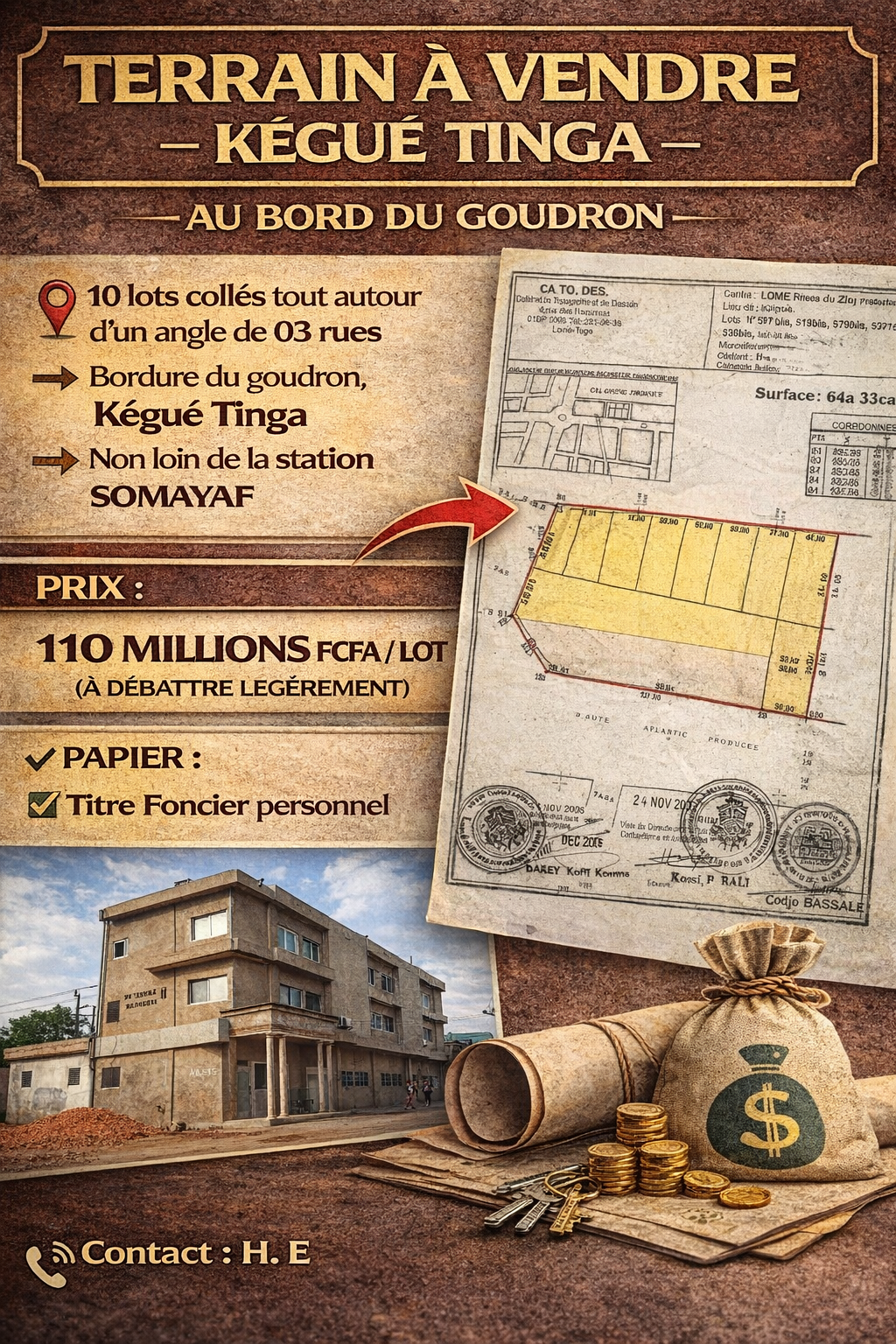 TERRAIN À VENDRE À KÉGUÉ TINGA AU BORD DU GOUDRON