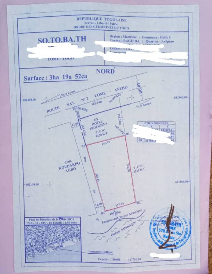 TERRAIN À VENDRE – 96 LOTS - AVÉPOZO, CÔTÉ PLAGE À 20 MÈTRES DU GOUDRON