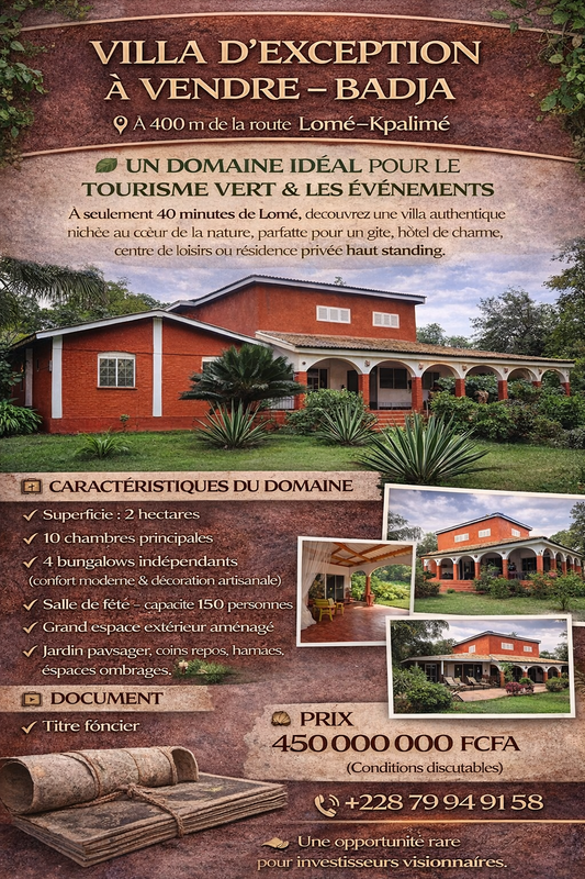VILLA À VENDRE À BADJA À 400m DE LA  ROUTE LOMÉ-KPALIMÉ