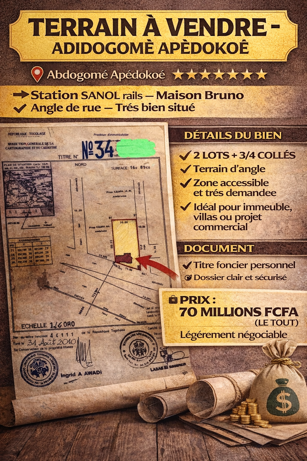 TERRAIN À VENDRE À ADIDOGOMÉ APÉDOKOÈ